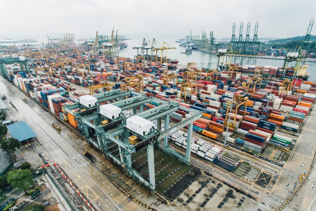 Shipping containers at an international port